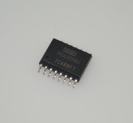 PGA205BU प्रोग्रामेबल गेन एम्पलीफायर 1-1000x गेन रेंज 1MHz बैंडविड्थ ±18V आपूर्ति 0.01% गेन त्रुटि DIP-16 -40°C से +85°C