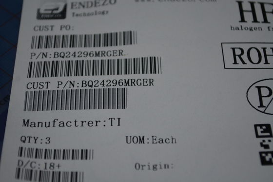 BQ24296MRGER 2A सिंगल सेल लिथियम आयन चार्जर 3.9V-6.2V इनपुट I2C नियंत्रण थर्मल विनियमन 20V ओवीपी और 3mm × 3mm QFN पैकेज के साथ
