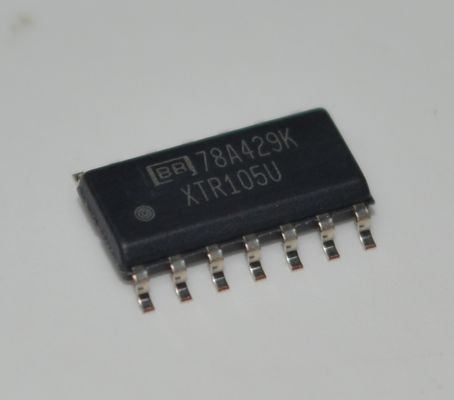 SO-14 पैकेज में RTD सेंसर एक्साइटेशन लीनियरराइजेशन, 2-वायर ऑपरेशन, 5V रेगुलेटर, 60V अनुपालन, 0.1% सटीकता और वाइड 7.5-36V सप्लाई के साथ XTR105U सटीक 4-20mA करंट लूप ट्रांसमीटर