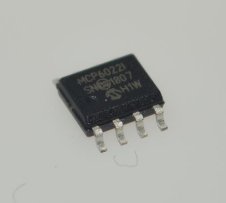 MCP6022-I/SN डुअल ऑप एम्प 2.7-5.5V वाइड वोल्टेज 10MHz बैंडविड्थ 7V/µs स्लीव रेट 120dB CMRR रेल-टू-रेल I/O 0.9mA लो पावर SOIC-8 पैकेज इंडस्ट्रियल ग्रेड