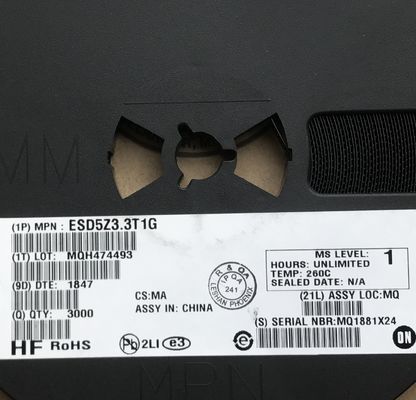 ESD5Z3.3T1G 3.3V क्लैंपिंग SOD-523 पैकेज <1pF क्षमता द्विदिशात्मक IEC 61000-4-2 स्तर 4 (30kV), ESD सुरक्षा उच्च गति डेटा लाइन रक्षा पोर्टेबल इलेक्ट्रॉनिक्स के लिए आदर्श