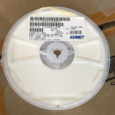 C0603C104K8RACTU 100nF 10V X7R 0603 MLCC 10% सहिष्णुता के साथ उच्च क्षमता स्थिर प्रदर्शन -55°C से +125°C और RoHS अनुपालन