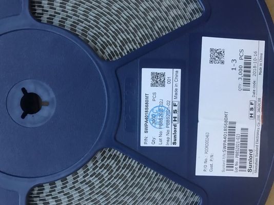 SWPA4018S680MT 68μH पावर इंडक्टर 20% सहिष्णुता के साथ, 4018 आकार, 1.24A संतृप्त धारा, 1.15A तापमान वृद्धि धारा, परिरक्षित निर्माण, -40°C से 125°C रेंज, RoHS अनुरूप टेप और रील पैकेजिंग