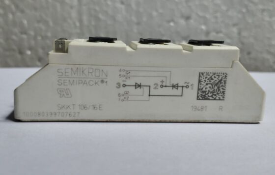 SKKT106/16E 1600V 106A डुअल थाइरिस्टोर मॉड्यूल कम VF 1.35V 2.4kA सर्ज AlN सिरेमिक बेस प्रेशर संपर्क SEMIPACK1 पृथक UL सॉफ्ट स्टार्टर और ड्राइव के लिए प्रमाणित